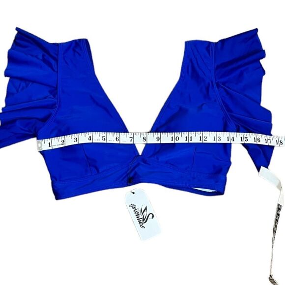 Sporlike Blue Flutter Sleeve V-Neck Swim Top, Size S, NWT - Picture 8 of 11